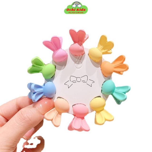 Set 10 kẹp mái nhỏ tết tóc cho bé nhiều màu, cặp tóc mái, kẹp tóc nơ bé gái mầm non tiểu học