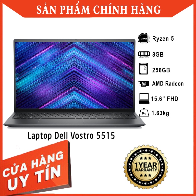 Laptop Dell Vostro 5515 RYZEN 5 5500U, Ram 8GB, SSD 256GB, 15.6 FHD - Hàng Nhập Khẩu