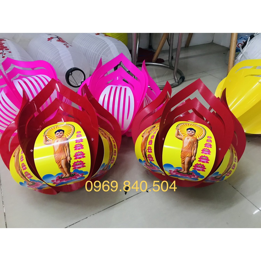 Lồng đèn hoa sen In hình Phật- xuyên sáng. trang trí lẽ Vu lan lễ Phật Đản, kích thước lớn giá tốt HCM