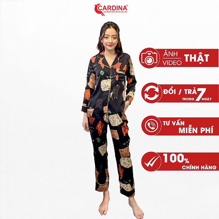 Đồ Bộ Nữ 𝐂𝐀𝐑𝐃𝐈𝐍𝐀 Pijama Chất Lụa Satin Nhật Cao Cấp Quần Dài Áo Dài Tay Họa Tiết 1Pi12