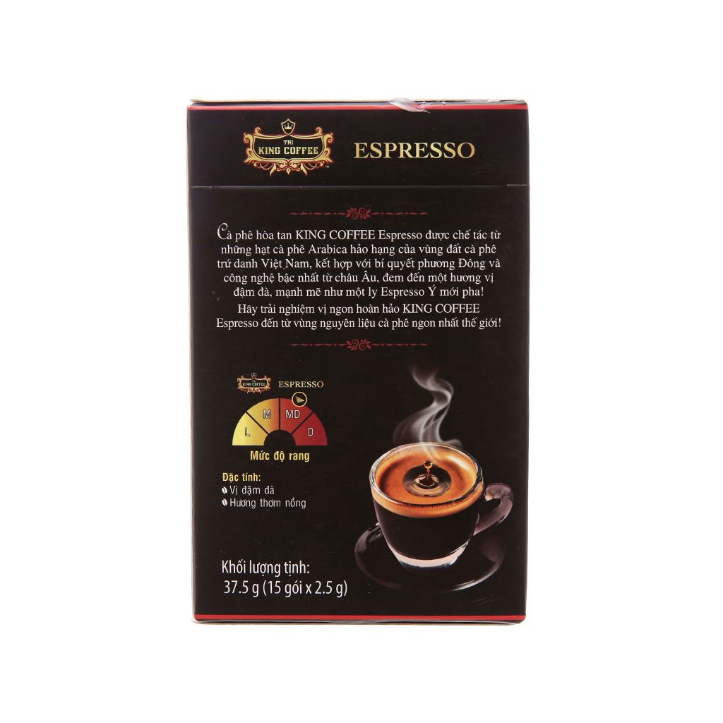 Cà phê đen TNI King Coffee Espresso 37.5g - hộp 15 gói x 2,5g