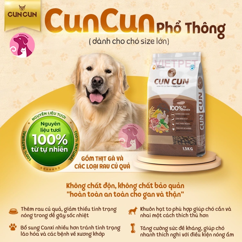 [TẶNG XÚC XÍCH] Thức Ăn Cho Chó - HẠT TƯƠI CUNCUN Dành Cho Mọi Giống Cún (1,5kg)