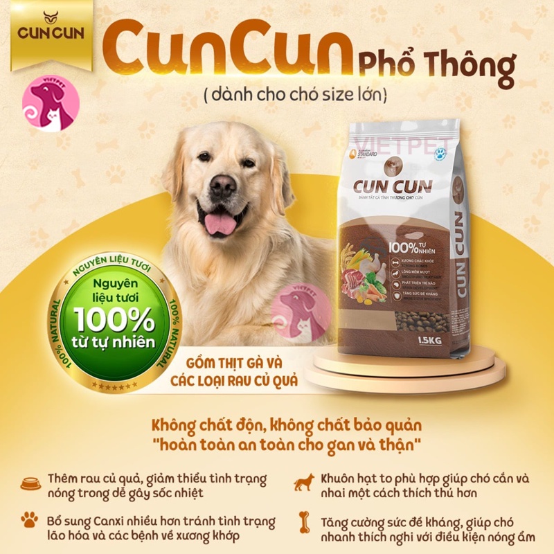 [SALE LỚN] Thức Ăn Cho Chó - HẠT TƯƠI CUNCUN Dành Cho Mọi Giống Cún (1,5kg)