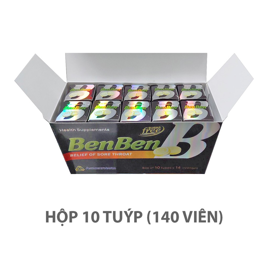 Viên ngậm thảo dược hỗ trợ giảm ho, đau họng, khan tiếng, nhiều đờm - BenBen - Tuýp 14 viên