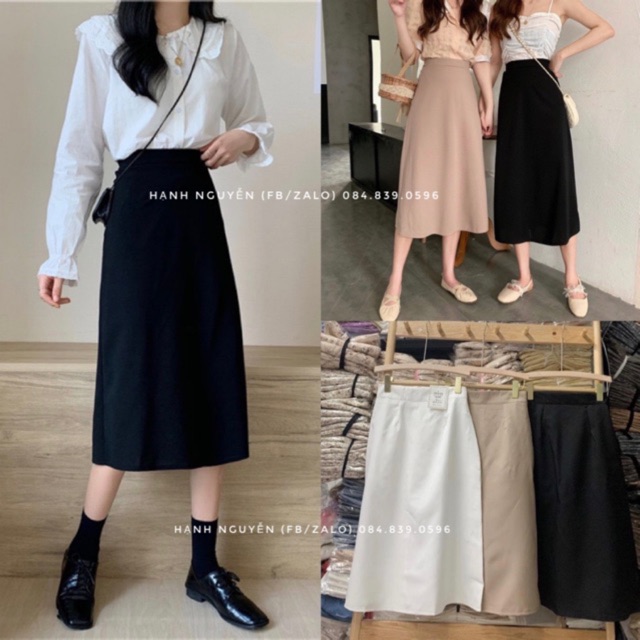 Chân váy cạp cao chữ A midi - Chân váy công sở chất tuyết mưa hàng thiết kê - Xưởng may hạnh hồng