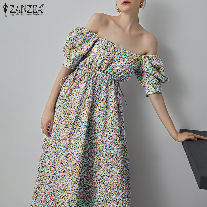 Đầm Maxi ZANZEA Tay Phồng Cổ Vuông In Hoa Phong Cách Xếp Ly Đáng Yêu Cho Nữ | BigBuy360 - bigbuy360.vn