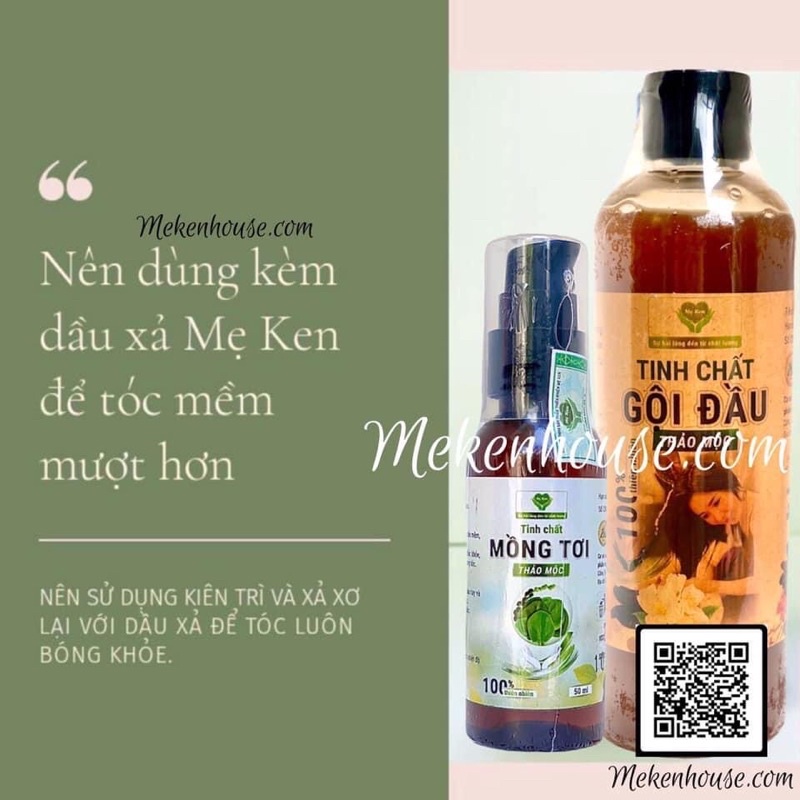 Combo gội xả Mẹ Ken: gồm dầu gội thảo mộc Mẹ Ken 250ml và tinh chất mông tơi (dầu xả) Mẹ Ken 50ml