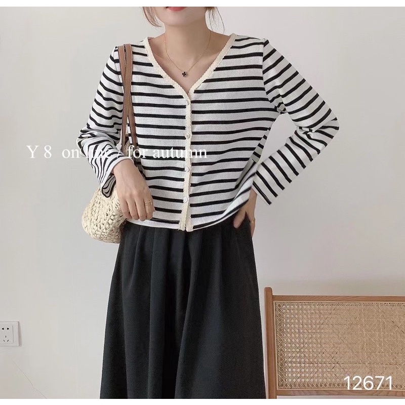 áo cardigal kẻ ngang form nhỏ chất đẹp giá rẻ nhất shopee