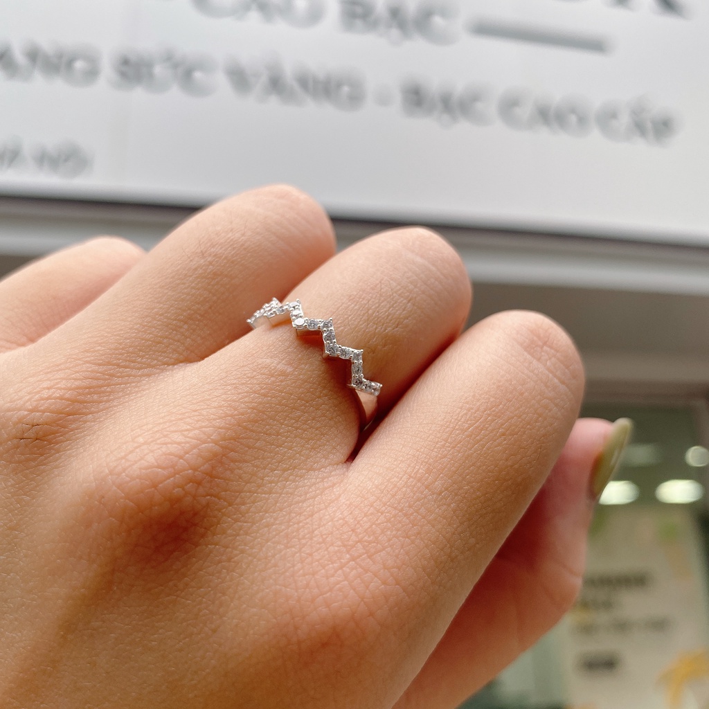 Nhẫn Bạc Ta CaoBac Silver Đính Đá Hình ZICZac Tính Tế Nhẹ Nhàng Nữ Tính Món Quà Sang Chảnh Tặng Bạn Gái