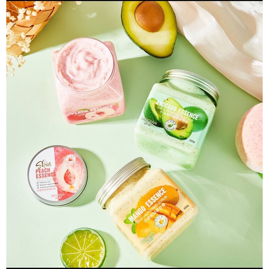 300g Tẩy tế bào chết Body cải thiện da viêm lông, sáng da Tẩy da chết đào, bơ, xoài ZUZU Cosmetic