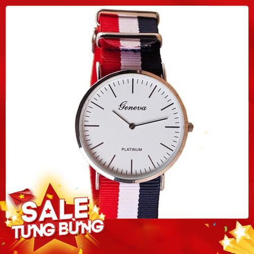 ĐỒNG HỒ NAM NỮ DÂY VẢI 3 SỌC GENEVA THỜI TRANG - Hàng mới về