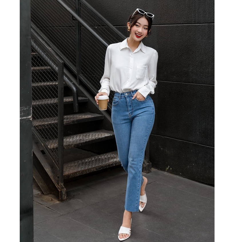 OLV - Quần Flare Jeans in Blue