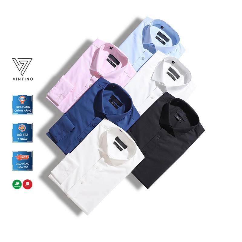 Áo sơ mi nam trơn dài tay cổ bẻ vải cotton lụa form ôm body kiểu Hàn Quốc VINTINO SMR