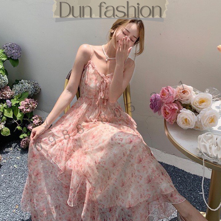 Váy đi biển đầm maxi 2 dây, đầm maxi đi biển váy 2 dây hoa nhí chất liệu voan mềm mại bo chun phần eo siêu tôn dáng | BigBuy360 - bigbuy360.vn