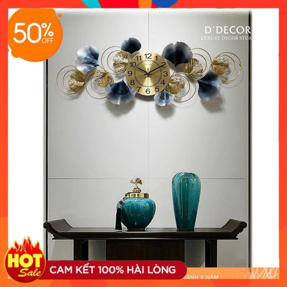 Free Ship Hàng Chính Hãng Đồng Hồ Treo Tường, Đồng Hồ Trang Trí Decor Lá Gingko Xanh Mã 836