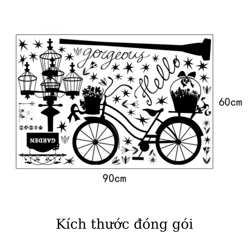 Decal Dán Tường Hình Xe Đạp - Trang Trí Decor Phòng Ngủ, Phòng Khách - Min STORE