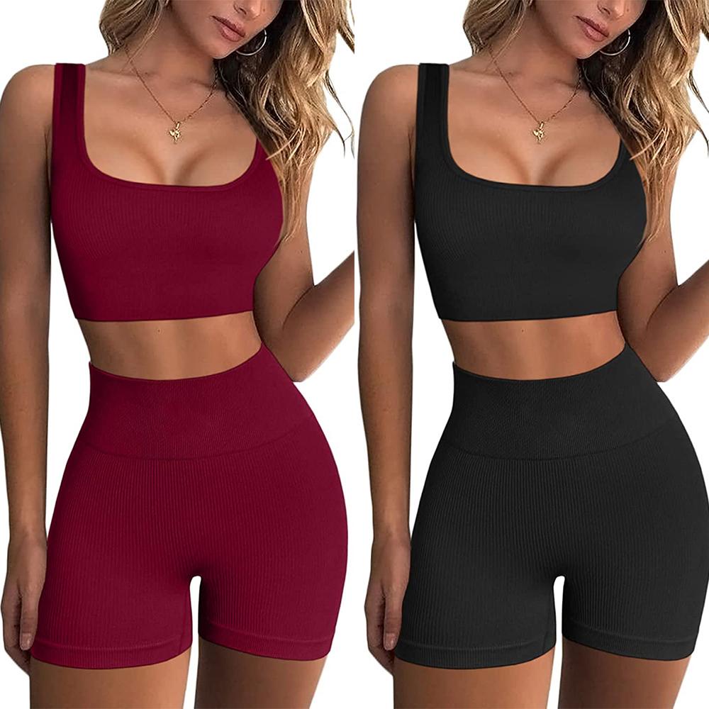 Bộ Trang Phục Thể Thao 2 Mảnh Áo Croptop + Quần Short Lưng Cao Thời Trang Cho Nữ