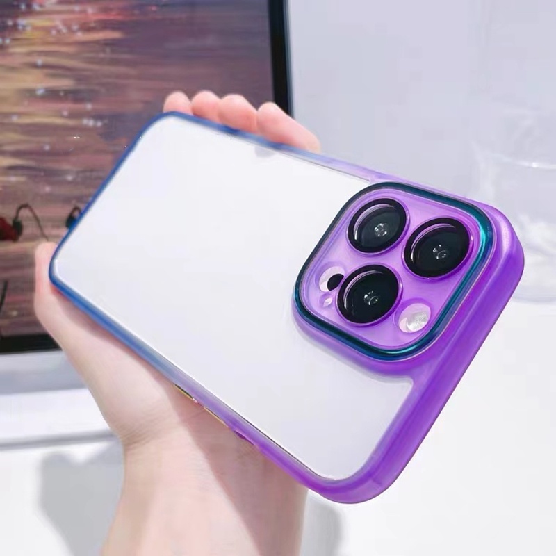 Ốp Điện Thoại Acrylic Màu Gradient Sang Trọng Có Kính Cường Lực Bảo Vệ Camera Cho iPhone 13 Pro max 12 Pro max 11 Pro max