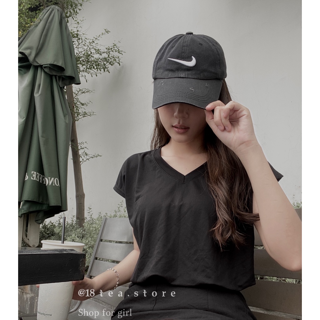 Áo thun cổ tim tay hến kiểu dáng basic thời trang thun lạnh co giãn tốt 2 màu trắng đen Thời Trang B.Y Tea Clothing