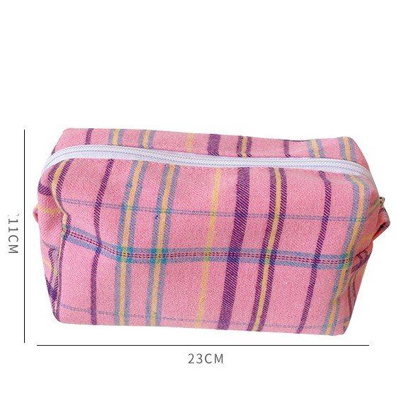Hộp Bút Pouch Makeup Đựng Đồ Dùng Vải Caro Flannel