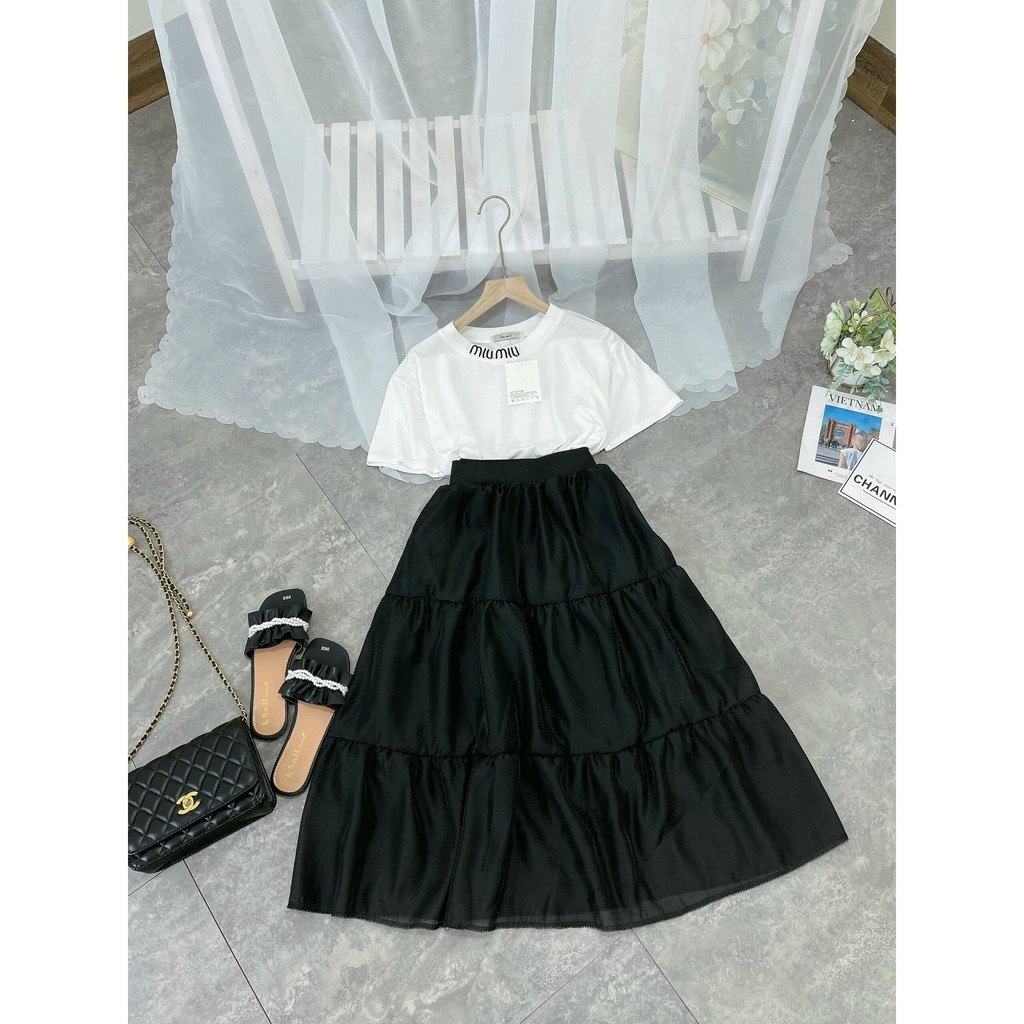Set Chân Váy Đen Voan + Áo Phông Trắng Miuu Miuu Siêu Hot, Hàng Shop, Chất Đẹp, Diện Đi Tiệc Đi Chơi Siêu Xinh | BigBuy360 - bigbuy360.vn