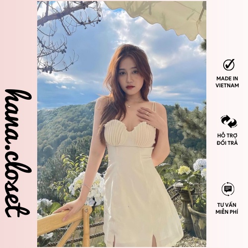 Váy dự tiệc màu trắng đầm 2 dây cúp ngực hở lưng sang chảnh sexy đi tiệc đám cưới du lịch