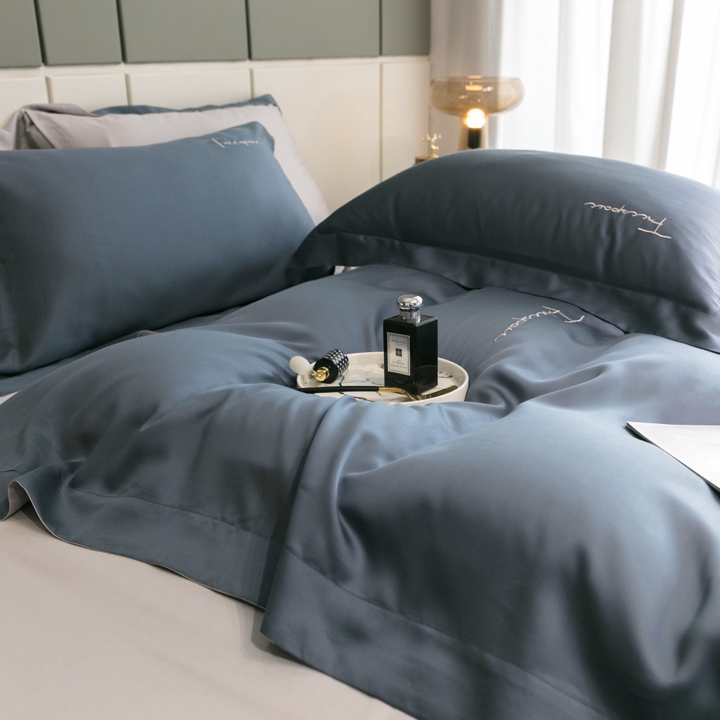 Bộ Chăn Ga Gối Lụa Tencel Cao Cấp Sang Xịn Mịn Mát Gồm Chăn Drap Gối Sét 4 Món - Nhập Khẩu Chính Hãng