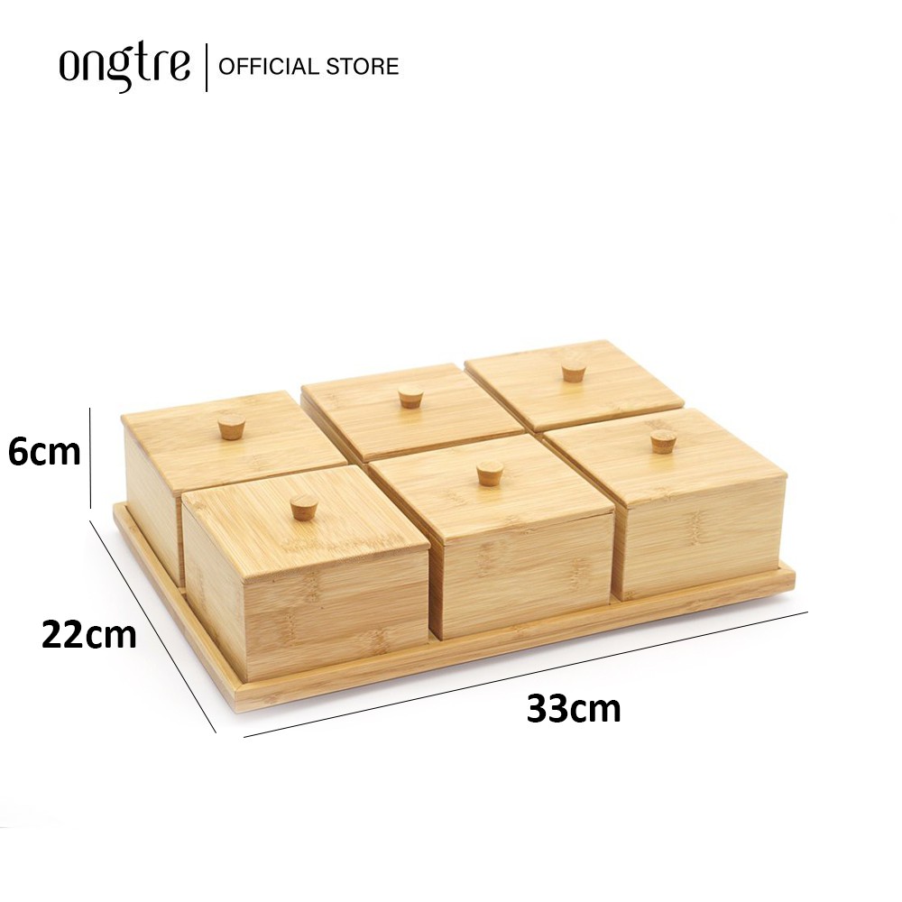 [Mã LIFEM1 giảm 50k đơn 99k] Khay gỗ tre ONGTRE đựng mứt tết nhiều ngăn(4/6 ngăn)