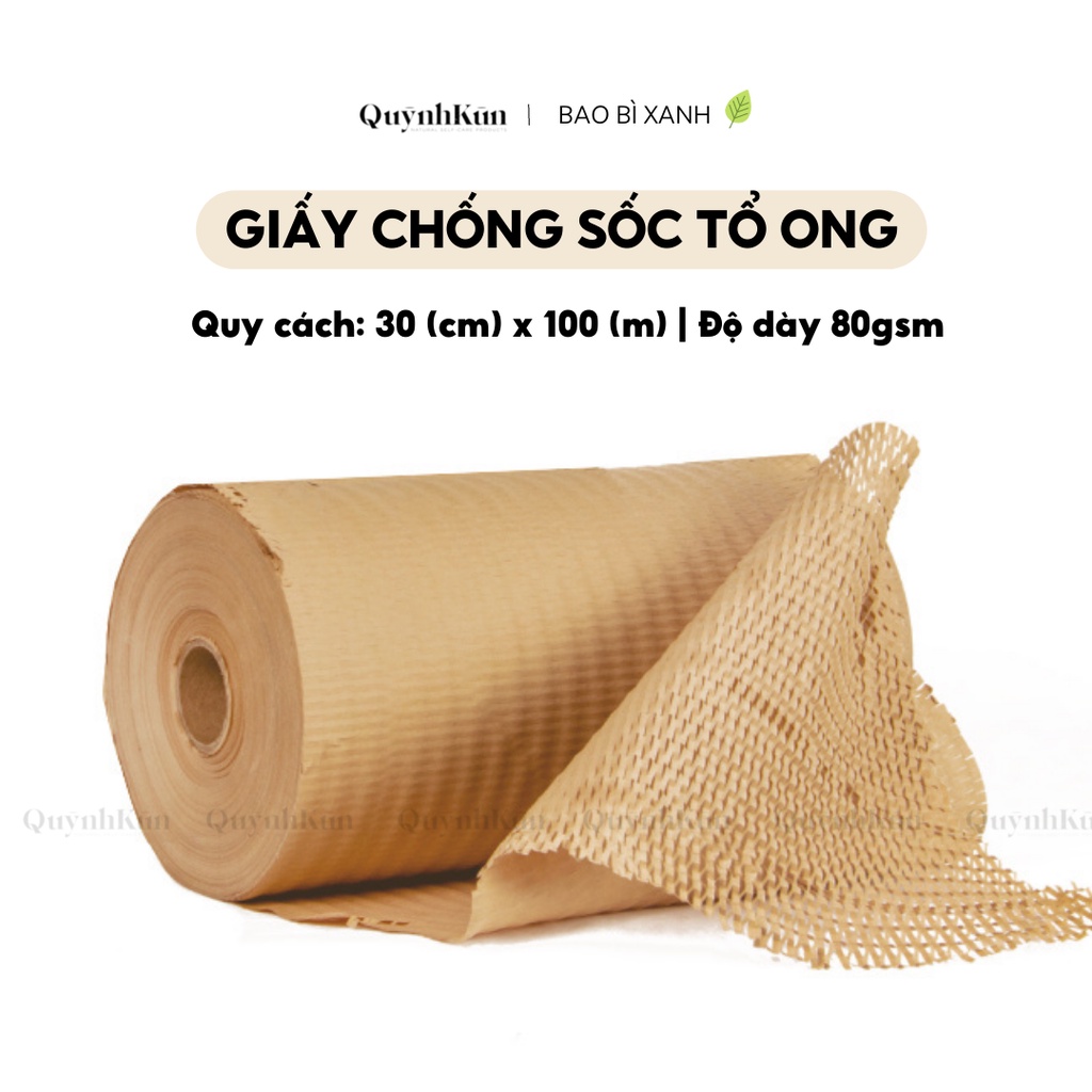 [30cmx100m] Cuộn giấy kraft tổ ong gói hàng chống sốc, thân thiện với môi trường | Gói mỹ phẩm, trang sức, hàng dễ vỡ