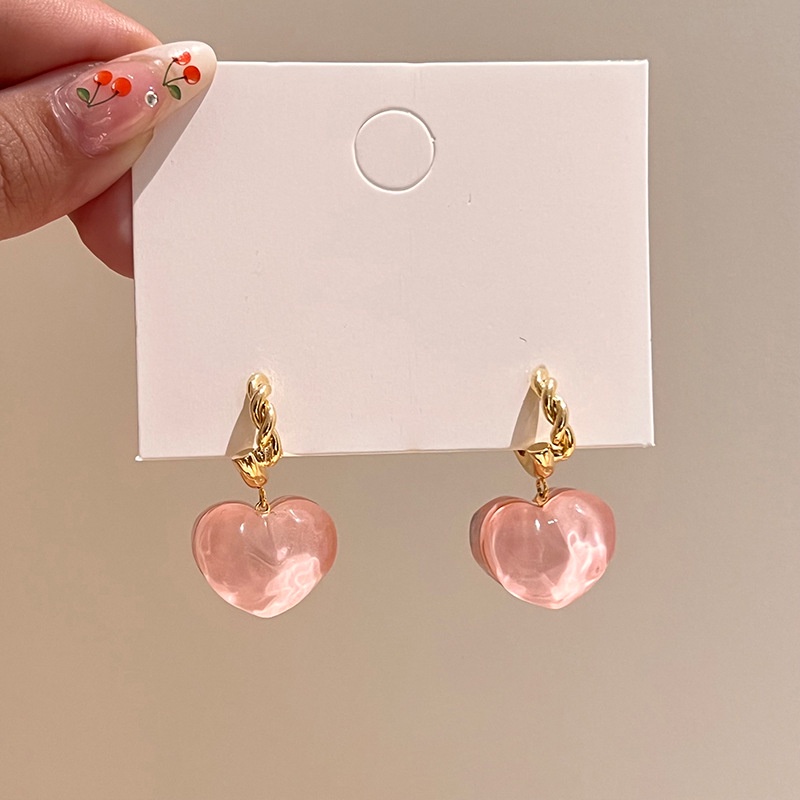 Khuyên Tai Bạc Sterling Hình Trái Tim Màu Hồng 2022 Cho Nữ