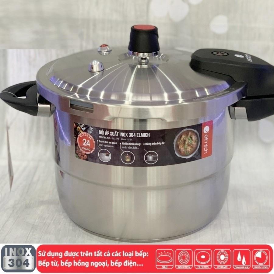 [Dùng Mọi Loại Bếp] Nồi áp suất đun ga đáy từ Elmich dung tích 4L, size 20cm, Inox 304, bảo hành 24 tháng