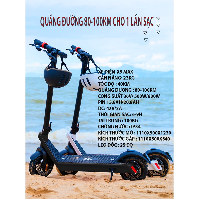 Xe scooter điện X9-PROMAX dành cho người lớn đi 100km cho 1 lần sạc - Xe Trượt Scooter Cỡ Lớn Cao Cấp Tải Trọng 150kg