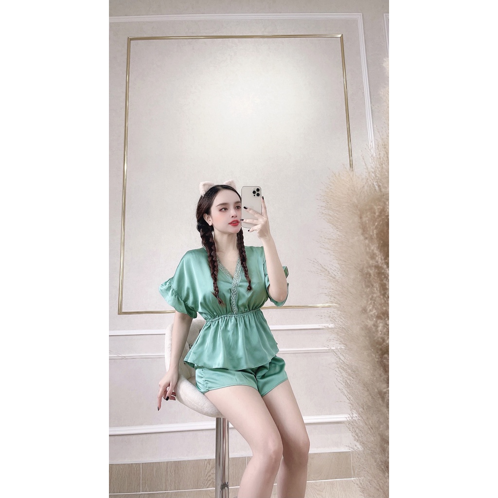 Bộ Mặc Nhà - Đồ Bộ Lụa Mềm Mại - Mát Dạng KIMONO Quần Phối Màu Tay Cánh Dơi Cực Sang Dưới 57kg