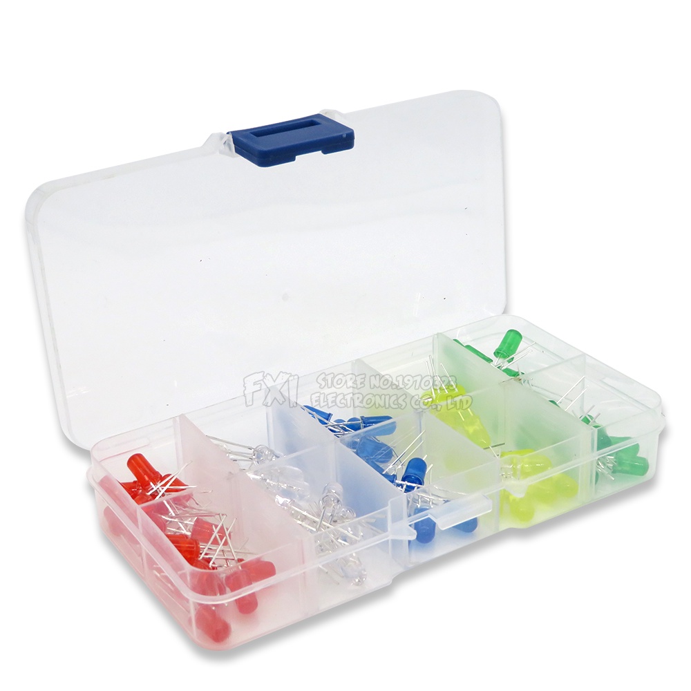 Bộ 100 Đèn LED Đi Ốt 5MM Nhiều Màu Sắc Kèm Hộp Đựng