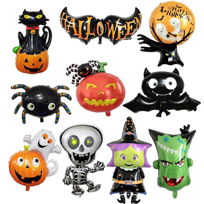 Bong Bóng Nhôm Halloween Hình Nhện / Đầu Lâu / Dơi / Bí Ngô Hoạt Hình Trang Trí halloween