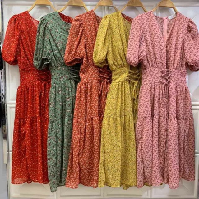 Váy hoa cổ V đan dây | BigBuy360 - bigbuy360.vn