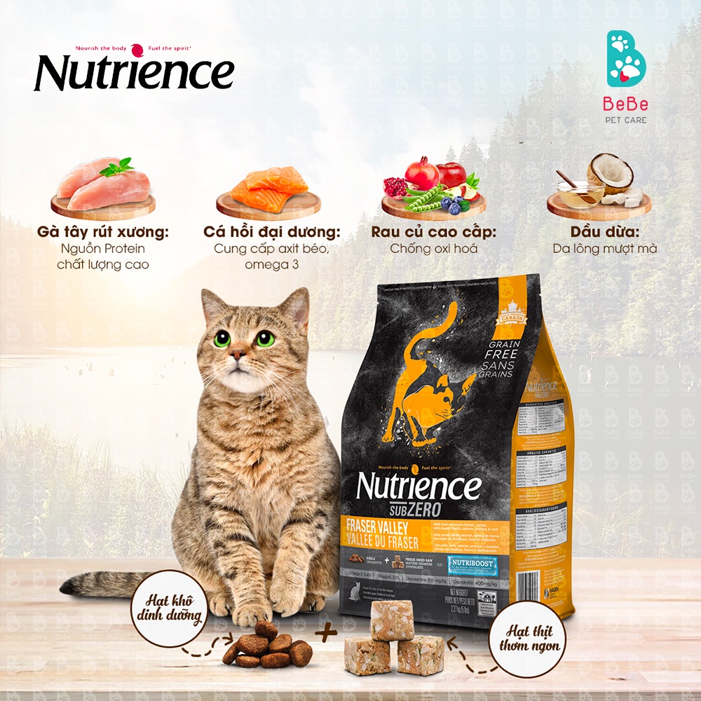 [500Gr] Hạt NUTRIENCE SubZero Fraser &amp; Valley Cho Mèo (Gà Tây, Cá Hồi, Cá Trích, Cá Tuyết &amp; Rau Củ Tự Nhiên)