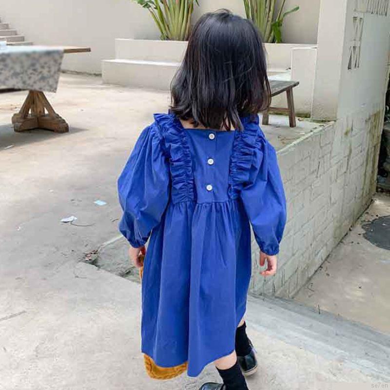 Đầm công chúa cổ vuông tay dài phong cách Hàn Quốc cho bé gái Se7en