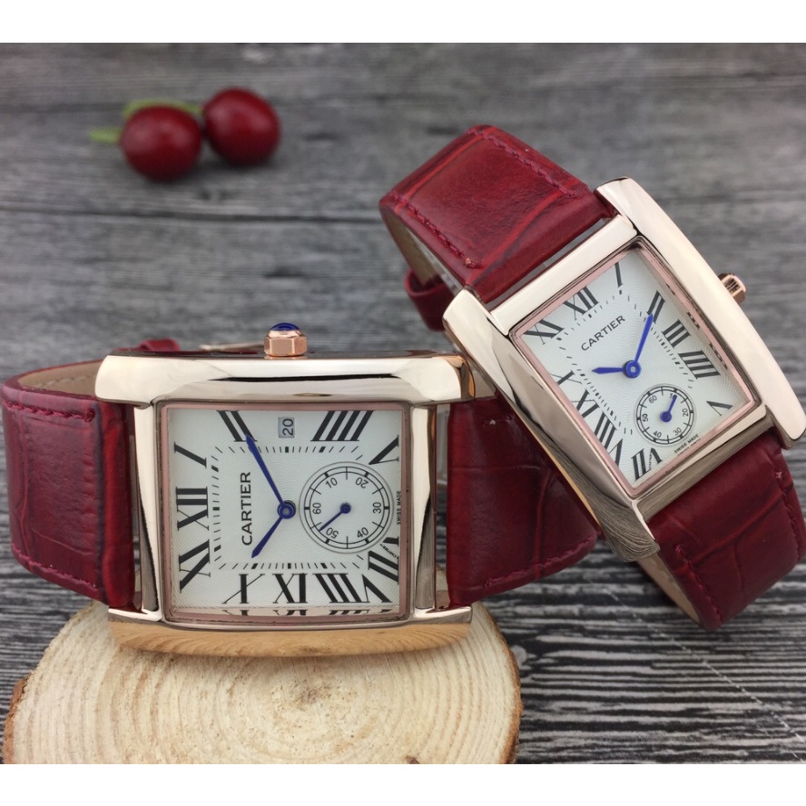 Đồng Hồ Quartz Mặt Vuông Với Dây Đeo Da