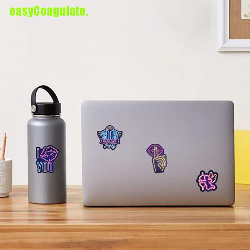 Bộ 50 miếng dán neon chống thấm nước trang trí vali/ ván trượt/ máy tính xách tay