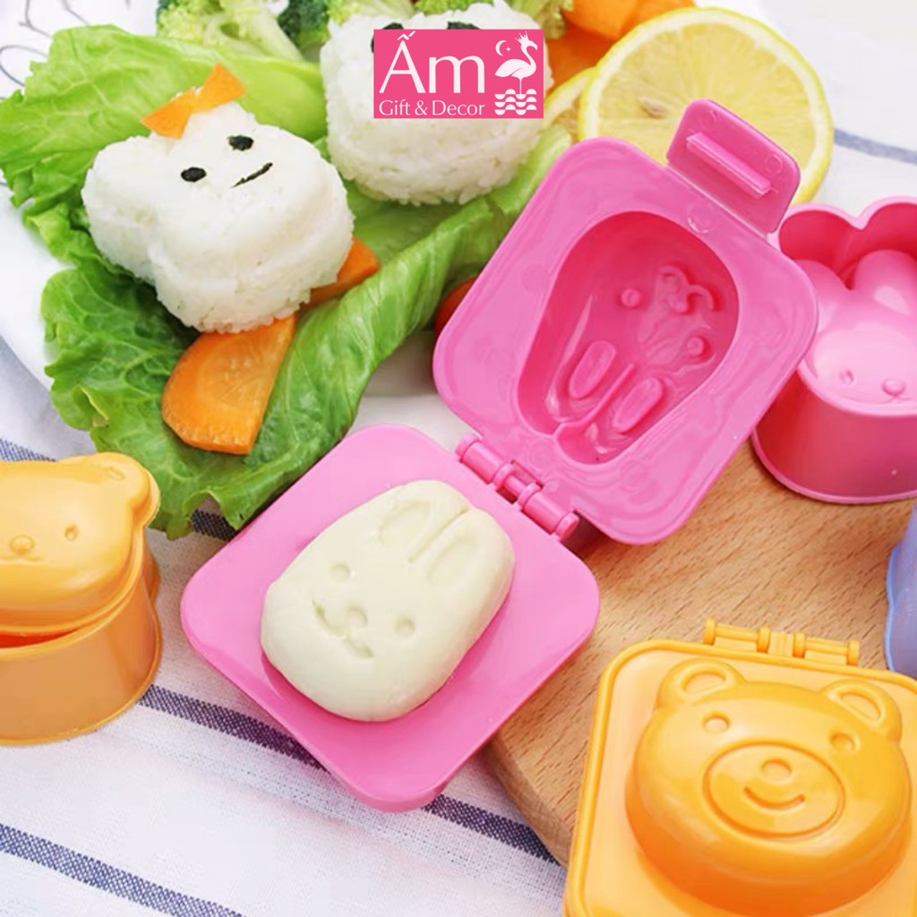 Khuôn Cơm Bento Nhật Bản 8 Mẫu Ấm Gift &amp; Decor Tạo Hình Ăn Dặm, Hộp Làm Cơm Nắm, Đậu Hũ Non Cho Bé Tập Ăn