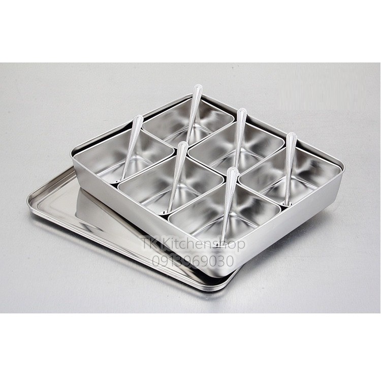 Khay gia vị inox có nắp 2/3/4/6/8 ngăn, khay đựng gia vị nhiều ngăn có nắp đậy hàng inox dày dày dặn