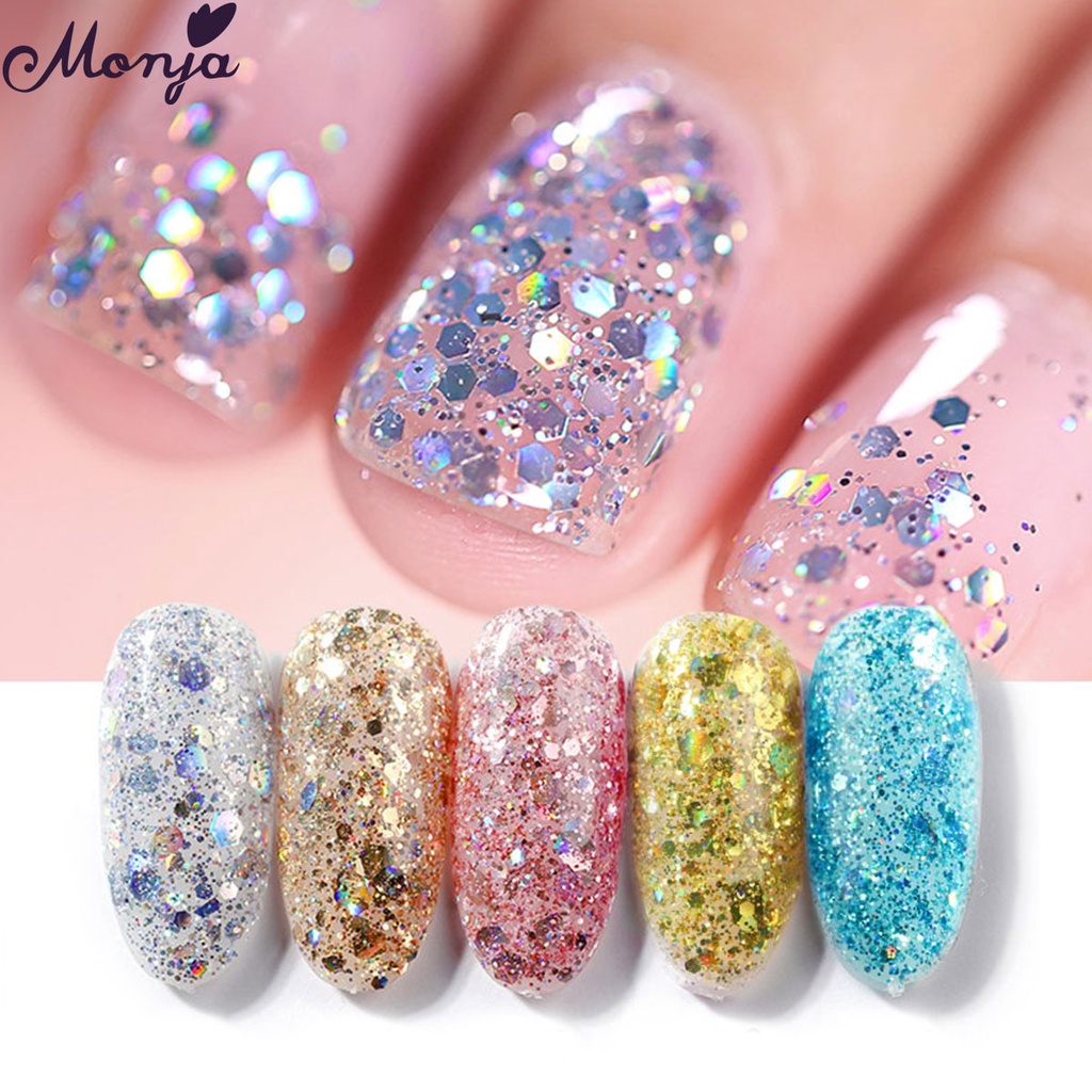 MONJA Hộp 12 màu kim sa trang trí móng tay