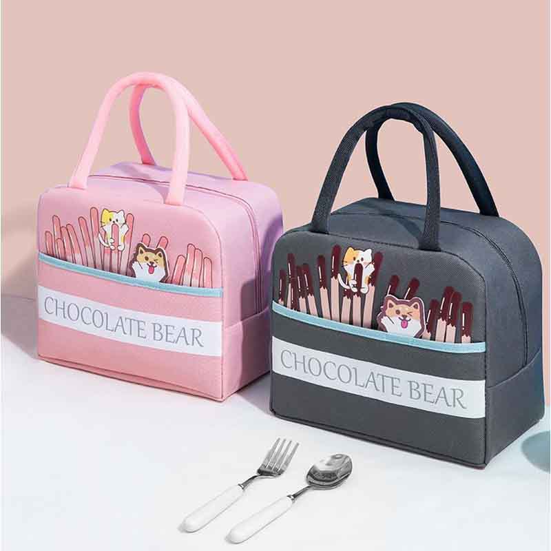 Túi đựng hộp cơm CHOCOLATE lót nhôm CAO CẤP, vải dày dặn cách nhiêt lên đến 2-3h (size 23x13x19cm)