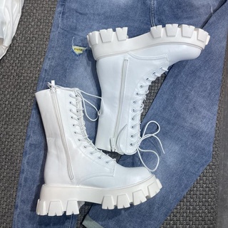 Ó SẴN Giày bốt nữ ulzzang cao cổ đến bắp chân 20cm đế cao răng cưa 5cm buộc dây kéo khóa đẹp mới hot trend