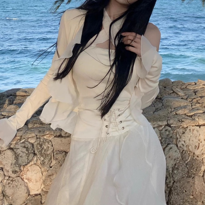 SUXI Áo Dệt Kim Tay Dài + Áo Không Tay Màu Sắc Trơn Thời Trang Dành Cho Nữ