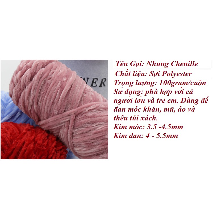 Len Đan Móc Nhung Chenille 100Gram/cuộn