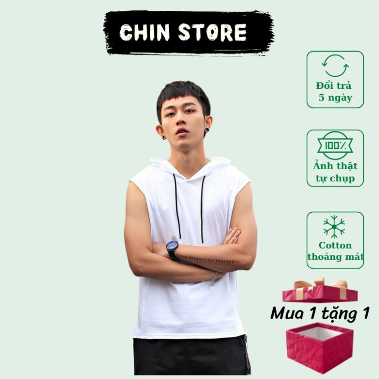 Áo Ba Lỗ Nam Có Mũ Form Rộng, Áo Tanktop B010 Unisex Phong Cách Hàn Quốc Chất Liệu Cotton Thấm Hút Mồ Hôi *