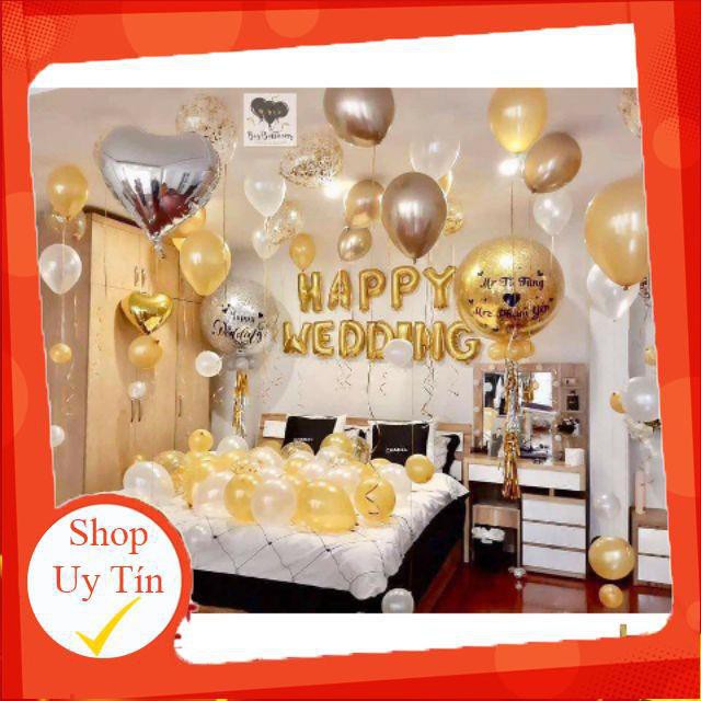 Set bóng bay trang trí phòng cưới đám cưới vàng H33❤️FREESHIP❤️ Trang trí phòng cưới siêu đẹp ❤️ Tặng kèm 100 cánh hoa