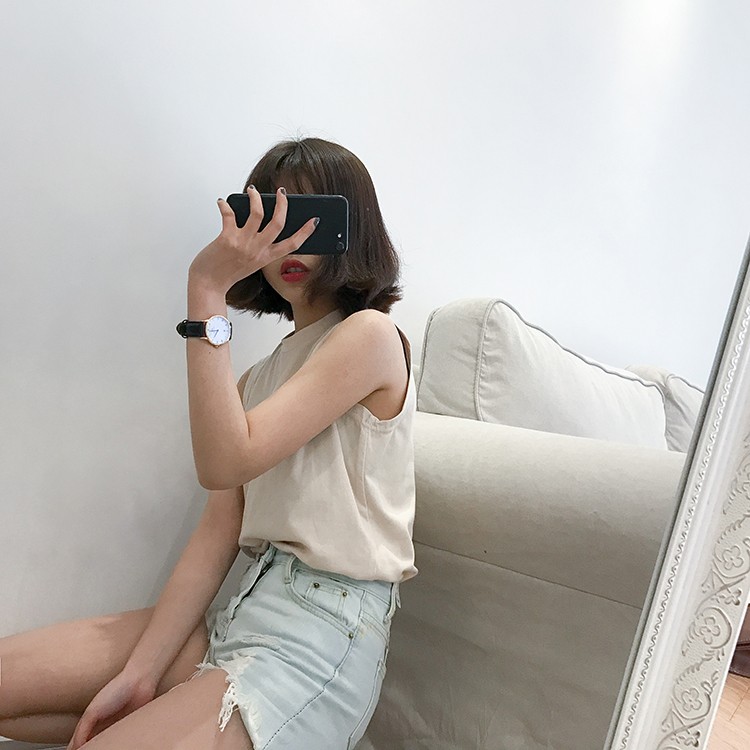 Áo thun cotton không tay trơn màu đơn giản thời trang mùa hè hàn quốc dành cho nữ | BigBuy360 - bigbuy360.vn